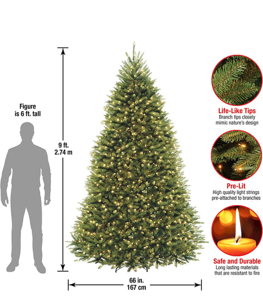 National Tree Company Pre-Lit Artificial Full Christmas Tree, Green, Dunhill Fir, White Lights, Includes Stand, 9 Feet- NEW IN BOX