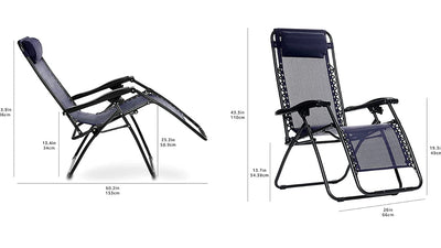 Amazon Basics Outdoor Textilene Adjustable Zero Gravity Folding Reclining Lounge Chair with Pillow, Navy Blue**New**