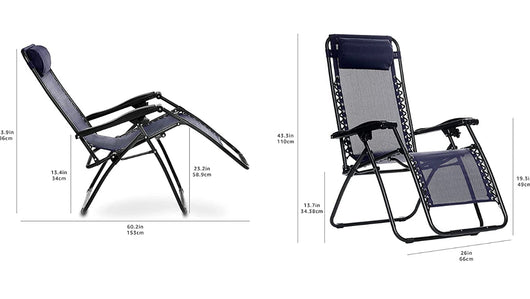 Amazon Basics Outdoor Textilene Adjustable Zero Gravity Folding Reclining Lounge Chair with Pillow, Navy Blue**New**