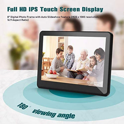 CAMKORY WiFi, 8 in., Digital Picture Frame with Full HD IPS Touch Screen Display, Auto Rotate 8GB Internal Memory, Digital Photo Display with APP, Alarm, USB Port - Black!! NEW IN BOX!!