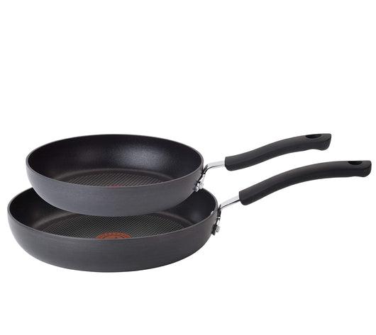 T-fal Ultimate Hard Anodized 2-Piece Scratch Resistant Titanium Nonstick Thermo-Spot PFOA Free 10/12-Inch Cookware Set, Gray, E765S274**New in box**