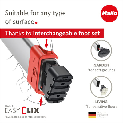 Hailo L60 StandardLine | Aluminum Folding Stepladder | Eight Steps | Integrated Multifunctional Storage Tray | Stable tie bar Guide | Patented HAILO Hinge Protection | Rustproof | Silver (9204016006)**New**