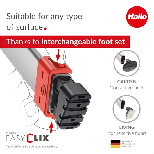 Hailo L60 StandardLine | Aluminum Folding Stepladder | Eight Steps | Integrated Multifunctional Storage Tray | Stable tie bar Guide | Patented HAILO Hinge Protection | Rustproof | Silver (9204016006)**New**