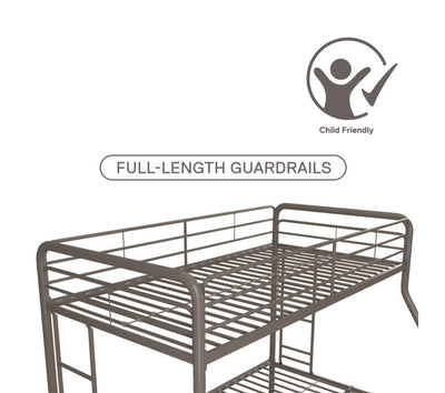 DHP Dusty Twin over Full Metal Bunk Bed Frame with Integrated Ladder, Silver- NEW IN BOX (minor dents from shipping, photos shown)