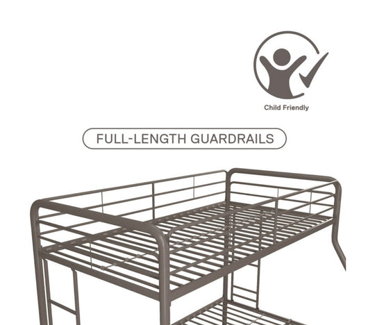 DHP Dusty Twin over Full Metal Bunk Bed Frame with Integrated Ladder, Silver- NEW IN BOX (minor dents from shipping, photos shown)