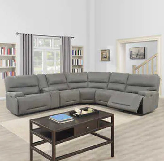 Argento 6-piece Fabric Power Reclining Sectional with Power Headrests!! NEW AND ASSEMBLED, MISSING ONE CUP HOLDER AND HAS MINOR FRAY IN ONE THREAD ALL FROM SHIPPING!!