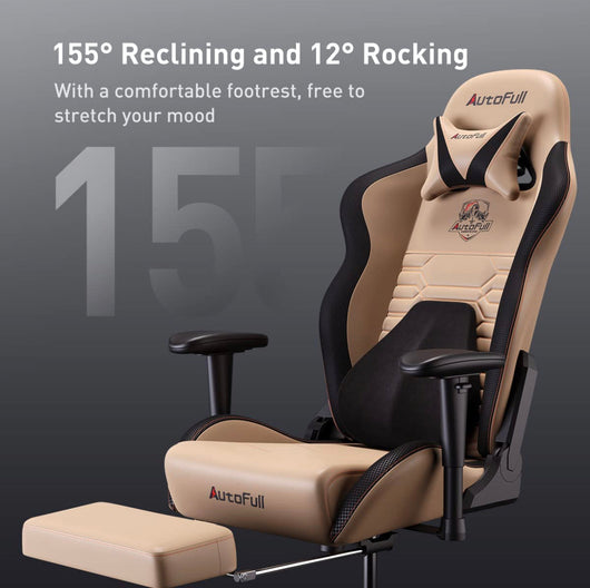 AutoFull Gaming Chair Ergonomic Gamer Chair with 3D Bionic Lumbar Support Racing Style PU Leather Computer Gaming Chair for Adults with Footrest,Brown!! NEW AND ASSEMBLED!!