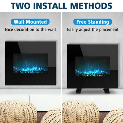 Lifeplus 26"1500-Watt Freestanding or Wall Mounted Electric Fireplace Heater, Black**New in box**