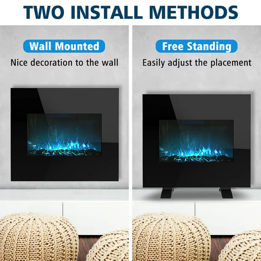 Lifeplus 26"1500-Watt Freestanding or Wall Mounted Electric Fireplace Heater, Black**New in box**