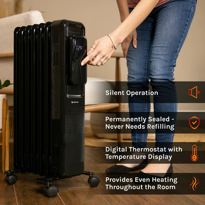 Comfort Zone 1500Watt, Oil-Filled, Digital, Electric Radiator Heater W/ Silent Operation, Black**New in box**