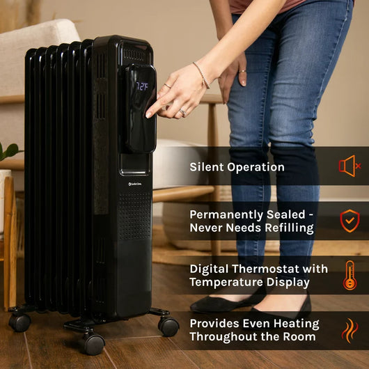 Comfort Zone 1500Watt, Oil-Filled, Digital, Electric Radiator Heater W/ Silent Operation, Black**New in box**