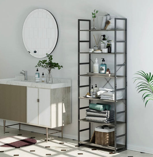 Homfa Industrial Bookcase 6-Tier, Free Standing Plant Flower Stand Rack Books Display Shelf with Metal Frame, Multipurpose Utility Organizer Shelf for Home Office, Gray- NEW IN BOX!!!