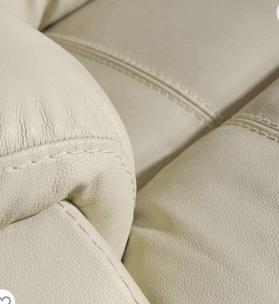 Signature Design by Ashley Rackingburg Leather Adjustable Dual Sided Power Reclining Loveseat, Cream- brand new