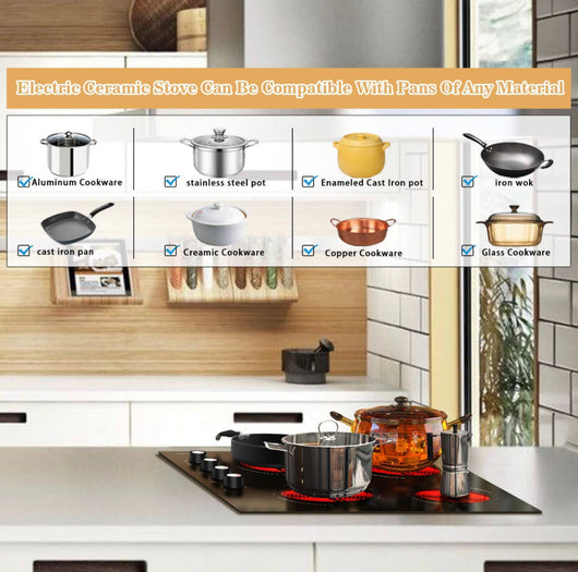 24 Inch Electric Cooktop Hobsir 4 Burners Built-in Radiant Electric Stove, 9 Heating Level, Residual Heat Indicator, Over-Temperature Protection, 220V-240V Hard Wire (No Plug)!! NEW IN BOX!!