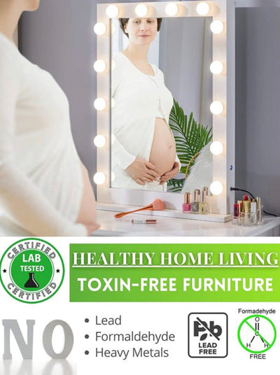 LUXFURNI Large Hollywood Vanity Mirror with 14 LED Lights Tabletop Wall Mount White- NEW IN THE BOX! (2 Light Covers Cracked)