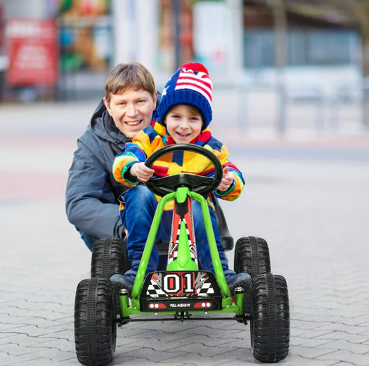 Gymax Kids Pedal Go Kart 4 Wheel Ride On Toys w/ Adjustable Seat & Handbrake Green- NEW AND ASSEMBLED!!!
