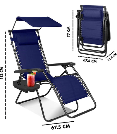 KEPLIN Zero Gravity Chairs Set of 2 with Canopy, Blue- NEW IN BOX!!!
