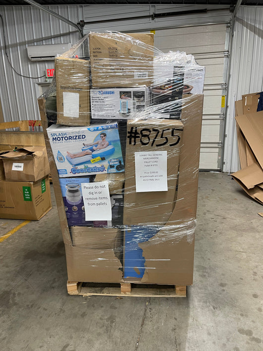Jumbo huge liquidation pallet- over 7 ft tall ! Pallet number 8755
