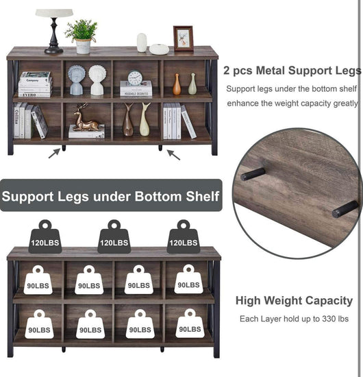 FATORRI 8- Cube Storage Organizer Shelf, Rustic Wooden Shelf, Industrial Long Horizontal Shelf for Living Room ( walnut brown, 62 inches)!  -Brand new in the box