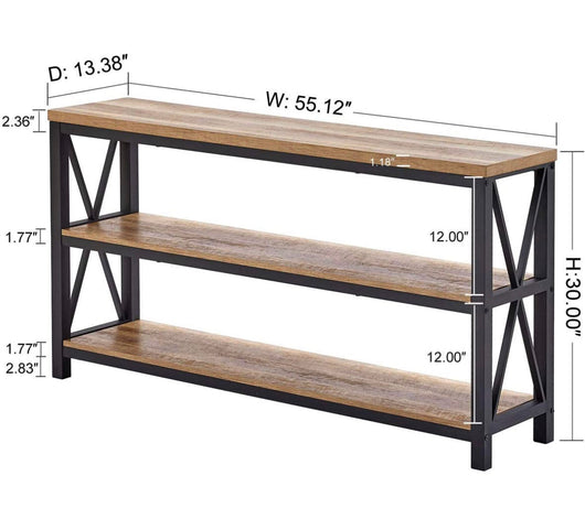 FATORRI Industrial Console Table for Entryway with 3-Tier Shelves (55 Inch, Rustic Oak)- NEW IN BOX!!!