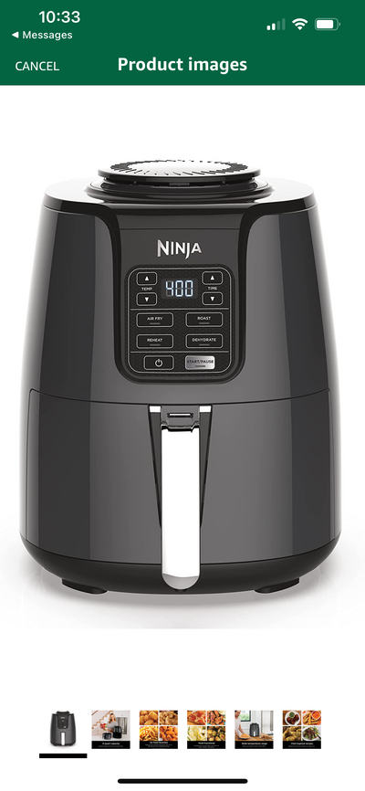 Ninja AF101 Air Fryer that Crisps, Roasts, Reheats, & Dehydrates, for Quick, Easy Meals, 4 Quart Capacity, & High Gloss Finish, Black/Grey- NEW IN BOX!!! (Missing recipe book)