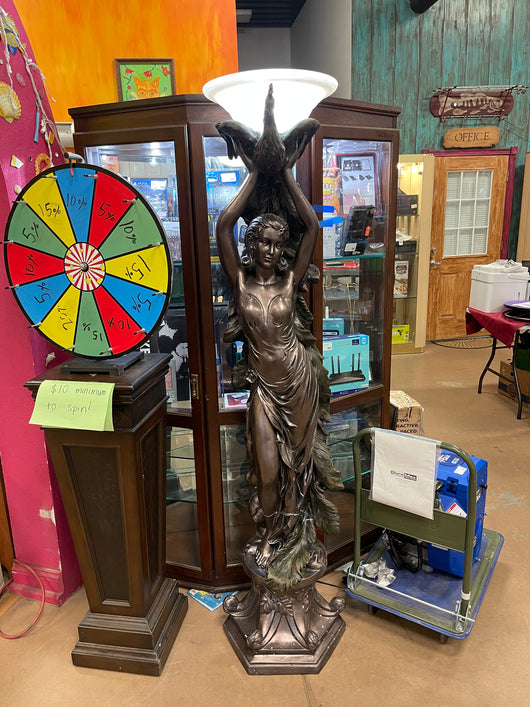 Design Toscano The The Peacock Goddess Sculptural Floor Torchière Lamp, 74 Inch, Bronze Verdigris Finish- BRAND NEW - SHIPPING DAMAGES - SEE PICS PLEASE