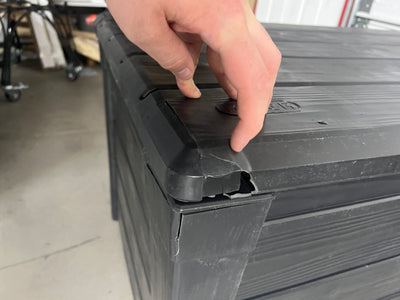 Keter Brightwood Outdoor Plastic Deck Box, All-Weather Resin Storage, 120 Gal, Anthracite Gray- NEW AND ASSEMBLED!!! (Cracked from shipping)