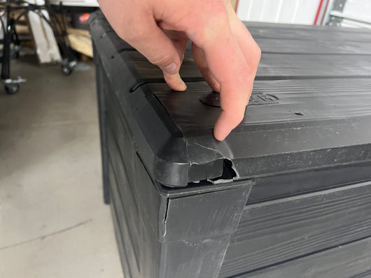 Keter Brightwood Outdoor Plastic Deck Box, All-Weather Resin Storage, 120 Gal, Anthracite Gray- NEW AND ASSEMBLED!!! (Cracked from shipping)
