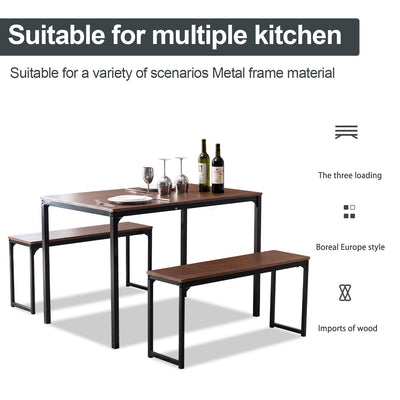 Bonzy Home Dining Table Set for 4, Kitchen Table Set with 2 Benches, Space Saving Dining Room Table, 43 Inch Kitchen & Dining Room Tables Modern Style Wood Table Top with Metal Frame**New in box**