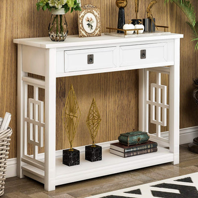 LUMISOL Console Table for Entryway with 2 Drawers and Bottom Shelf, Farmhouse Wood Sideboard Entryway Accent Sofa Table for Living Room (White)**New in box**