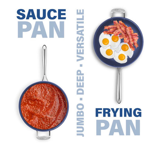 Granitestone Jumbo Cooker with Lid, Nonstick Triple Coated Surface, Family Sized Open Skillet with Stainless Steel Stay Cool & Helper Handle, Oven and Dishwasher Safe, Classic Blue- NEW!!!