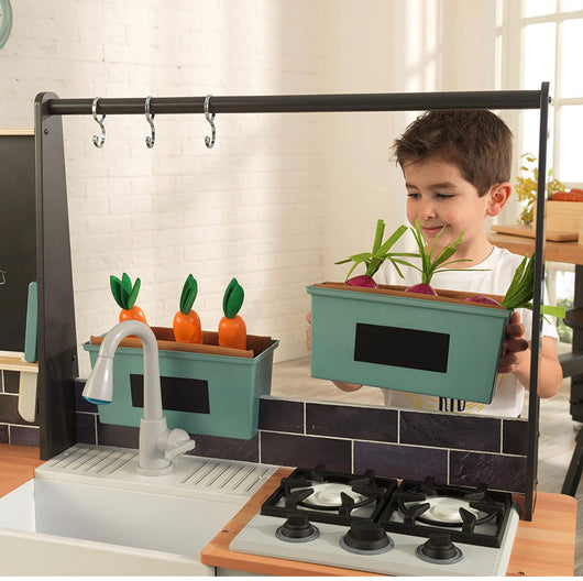 KidKraft Wooden Farm to Table Play Kitchen with EZ Kraft Assembly, Lights & Sounds, Ice Maker and 18 Accessories, Gift for Ages 3+. - NEW IN THE BOX