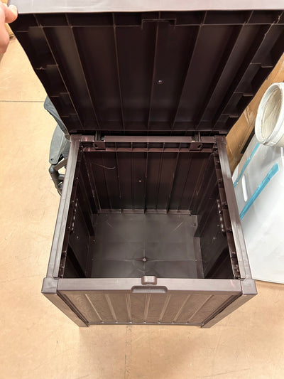 Besbuy 51 Gallons Square Plastic Deck Box Lockable Seat,Brown!  -Brand new & Assembled but does have a very small crack on the back side, photos shown