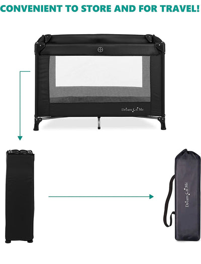 Dream On Me Nest Portable Play Yard With Carry Bag And Shoulder Strap, Black- NEW IN BOX!!!