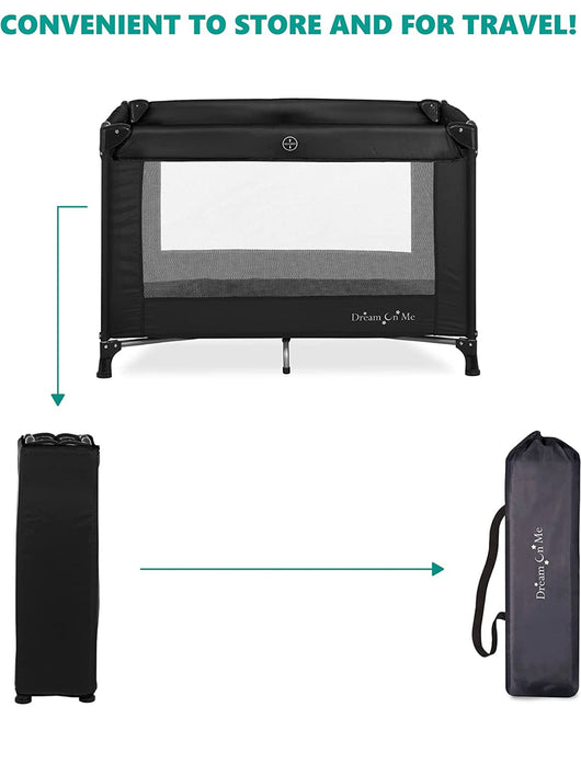Dream On Me Nest Portable Play Yard With Carry Bag And Shoulder Strap, Black- NEW IN BOX!!!