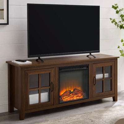 Walker Edison 58" Glass Door Fireplace Console in Dark Walnut**New in Box**