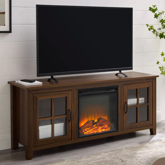 Walker Edison 58" Glass Door Fireplace Console in Dark Walnut**New in Box**