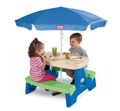 Little Tikes Easy Store Jr. Picnic Table with Umbrella, Blue & Green - Play Table with Umbrella, for Kids- NEW IN BOX!!!