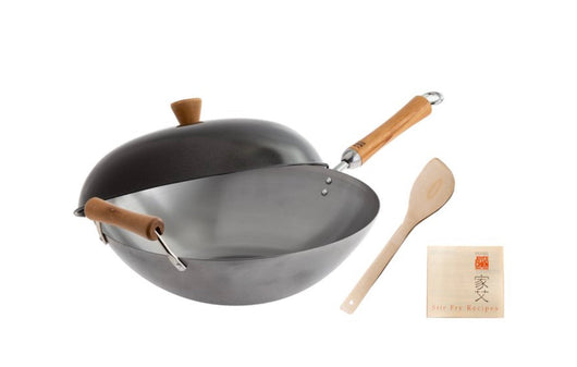 Joyce Chen Classic Series Uncoated Carbon Steel Wok Set with Lid and Birch Handles, 4 Pieces- NEW IN BOX!!!