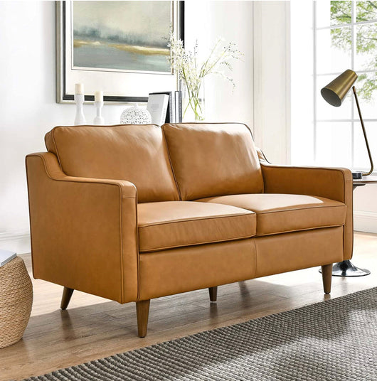 Modway Impart Upholstered Leather Loveseat, Tan!! NEW AND ASSEMBLED!!