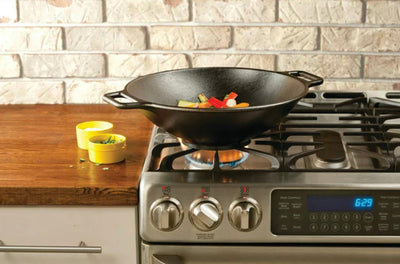 Lodge Pre-Seasoned 14 inch Cast Iron Wok with Flat Base & Loop Handles- NEW OUT OF BOX!!!!