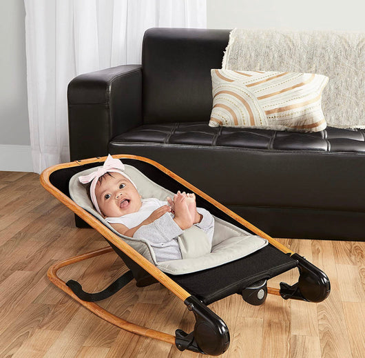 Dream on Me Rock with me 2-in-1 Rocker and Stationary Seat | Compact Portable Infant Rocker with Removable Toys Bar & Hanging Toys in Black & Grey- NEW IN BOX!!!!