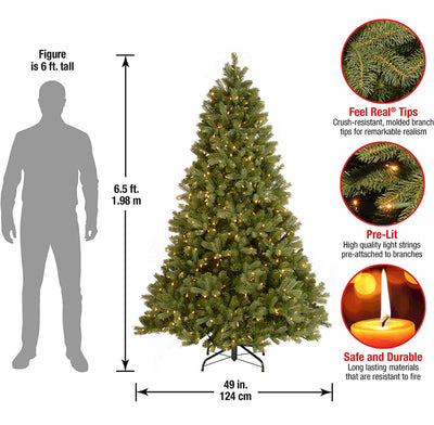 National Tree Company Pre-Lit 'Feel Real' Artificial Full Downswept Christmas Tree, Green, Douglas Fir, White Lights, Includes Stand, 6.5 feet- NEW IN BOX!!!!