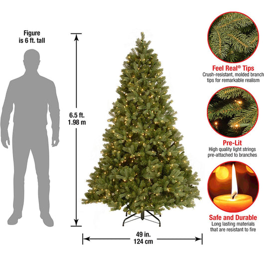 National Tree Company Pre-Lit 'Feel Real' Artificial Full Downswept Christmas Tree, Green, Douglas Fir, White Lights, Includes Stand, 6.5 feet- NEW IN BOX!!!!