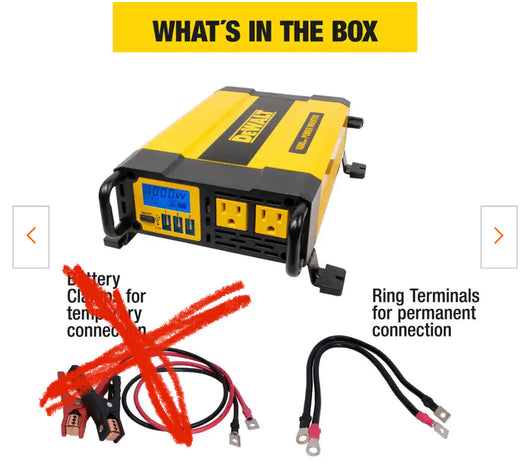 DEWALT 1000-Watt Portable Car Power Inverter with Triple USB Ports- new in the box - missing battery terminal clamps