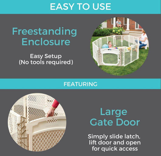 Toddleroo by North States Superyard Ultimate 8 Panel Baby Play Yard, Made in USA: Safe Play Area, Indoors/Outdoors, Freestanding. 6.5 feet Corner to Corner (26" Tall, Ivory), 1 Count (Pack of 1)-  NEW IN BOX!!!