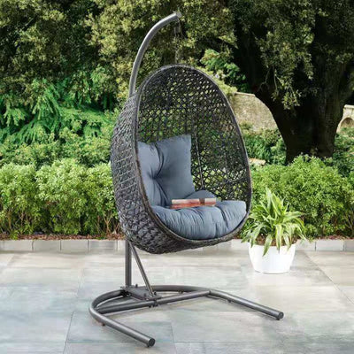 Better Homes & Gardens Wicker Hanging Egg Chair with Cushion and Stand - Blue**New in Box**