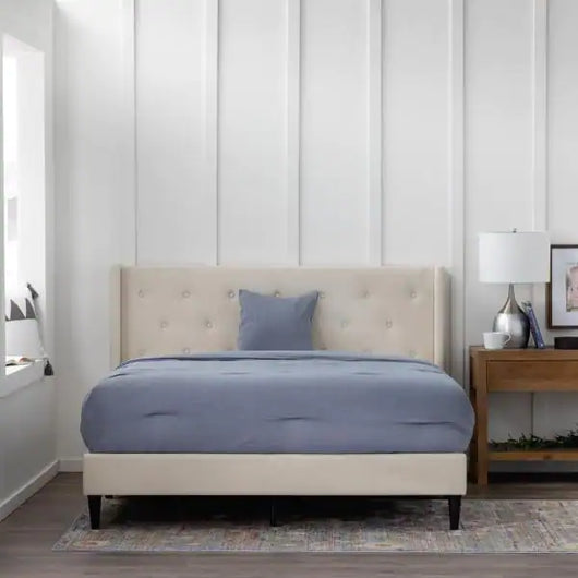 Brookside Isabelle Upholstered Cream Queen Wingback Diamond Tufted Platform Bed**New in Box**