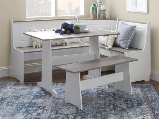Linon Ardmore Corner Dining Breakfast Nook with Table and Storage, Seats 5, White and Gray!! NEW IN BOX!!