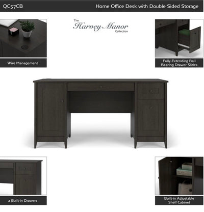 Quarters & Craft Harvey Manor Collection Home Office 57" Computer Desk, with Drawers, in Brushed Black- NEW IN THR BOX (minor shipping damage in one board, hardly noticeable, photos shown)